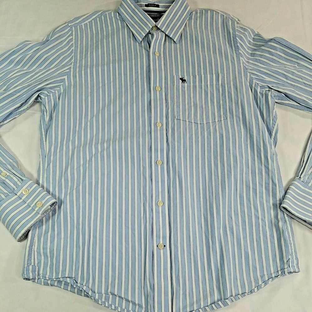 Ambercrombie & Fitch New York Muscle L/S Button Up Shirt Size L Moose Baby Blue